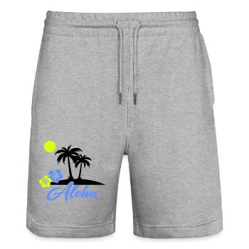 Écriture néon Hibiscus Aloha - Short de jogging bio TRAINER Stanley/Stella unisexe - gris chiné - Devant - Nik (191cm) & Marisol (170cm)