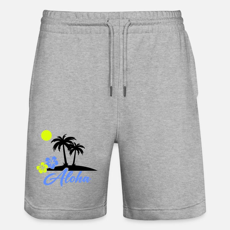 Aloha Hibiscus Neon Script - Stanley/Stella Trainer Unisex Organic Jogging Shorts - heather grey