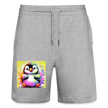 penguin - Stanley/Stella Trainer Unisex Organic Jogging Shorts - heather grey - Front - Nik (191cm) & Marisol (170cm)
