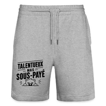 Talentueux mais sous-payé | Humour Travail - Short de jogging bio TRAINER Stanley/Stella unisexe - gris chiné - Devant - Nik (191cm) & Marisol (170cm)