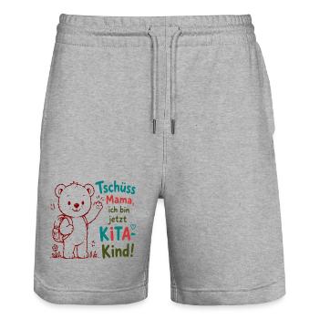 Tschüss Mama Kita-Bär Motiv - Stanley/Stella Unisex Bio Joggingshorts Trainer  - Grau meliert - Vorne - Nik (191cm) & Marisol (170cm)