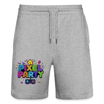 Retro Pixel Party 80er Jahre - Stanley/Stella Unisex Bio Joggingshorts Trainer  - Grau meliert - Vorne - Nik (191cm) & Marisol (170cm)