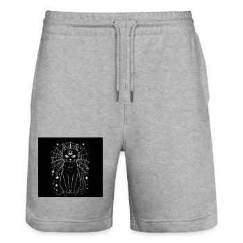 Magic Cat und Crescent Moon – Hexen-Goth - Stanley/Stella Unisex Bio Joggingshorts Trainer  - Grau meliert - Vorne - Nik (191cm) & Marisol (170cm)