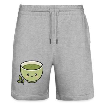 Collant mignon Kawaii Matcha Tea Cup - Short de jogging bio TRAINER Stanley/Stella unisexe - gris chiné - Devant - Nik (191cm) & Marisol (170cm)
