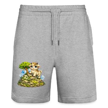 Cuddly goat on the mountain - Stanley/Stella Trainer Unisex Organic Jogging Shorts - heather grey - Front - Nik (191cm) & Marisol (170cm)