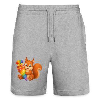 Un écureuil mignon avec un cône d’école coloré - Short de jogging bio TRAINER Stanley/Stella unisexe - gris chiné - Devant - Nik (191cm) & Marisol (170cm)