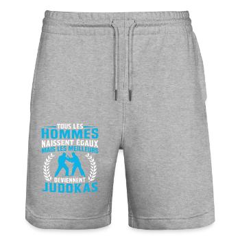 Les meilleurs deviennent judokas cadeau judo - Short de jogging bio TRAINER Stanley/Stella unisexe - gris chiné - Devant - Nik (191cm) & Marisol (170cm)