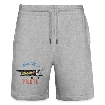 J'peux pas je pilote - Cadeau rétro avion - Short de jogging bio TRAINER Stanley/Stella unisexe - gris chiné - Devant - Nik (191cm) & Marisol (170cm)