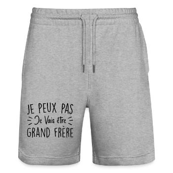 Je peux pas je vais être grand frère - Short de jogging bio TRAINER Stanley/Stella unisexe - gris chiné - Devant - Nik (191cm) & Marisol (170cm)