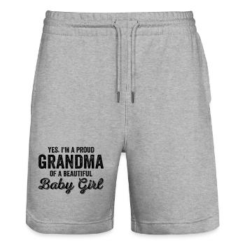 New Baby Announcement 1st Time Proud Girl Grandma - Short de jogging bio TRAINER Stanley/Stella unisexe - gris chiné - Devant - Nik (191cm) & Marisol (170cm)