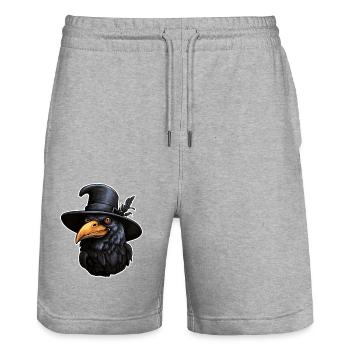 Halloween Crow with Hat - Stanley/Stella Trainer Unisex Organic Jogging Shorts - heather grey - Front - Nik (191cm) & Marisol (170cm)