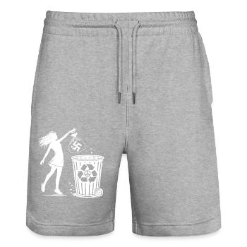 gegen nazis - Gegen Rechts - fck nzs - Stanley/Stella Trainer Unisex Organic Jogging Shorts - heather grey - Front - Nik (191cm) & Marisol (170cm)