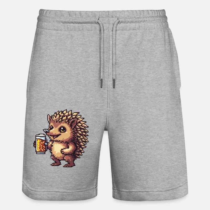 Hedgehog Pixel Beer - Stanley/Stella Trainer Unisex Organic Jogging Shorts - heather grey