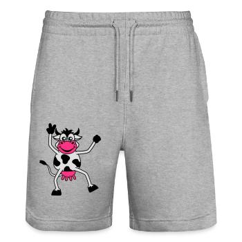 Drôle de vache bande dessinée Cattle Peace Sign - Short de jogging bio TRAINER Stanley/Stella unisexe - gris chiné - Devant - Nik (191cm) & Marisol (170cm)