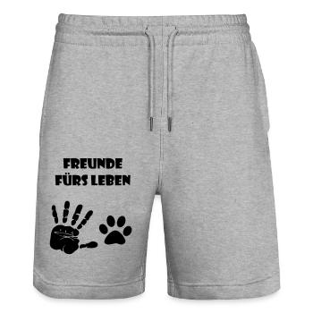 Chiens chats fans amis pour la vie - Short de jogging bio TRAINER Stanley/Stella unisexe - gris chiné - Devant - Nik (191cm) & Marisol (170cm)
