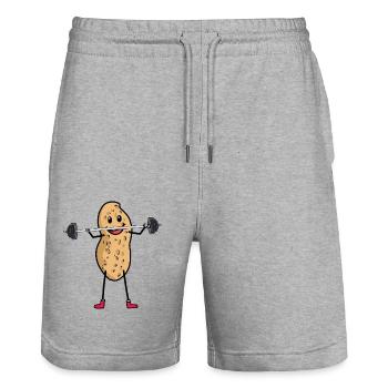 Peanut Athlete Dumbbell Bodybuilder Sport - Stanley/Stella Trainer Unisex Organic Jogging Shorts - heather grey - Front - Nik (191cm) & Marisol (170cm)