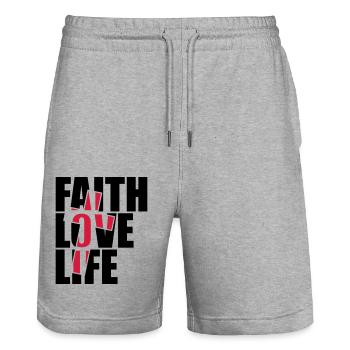 Red cross design jesus cool faith love life faith - Stanley/Stella Trainer Unisex Organic Jogging Shorts - heather grey - Front - Nik (191cm) & Marisol (170cm)