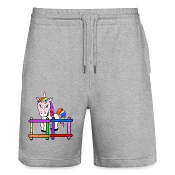 For children grim unicorn emotion feelings anger - Stanley/Stella Trainer Unisex Organic Jogging Shorts - heather grey - Front - Nik (191cm) & Marisol (170cm)