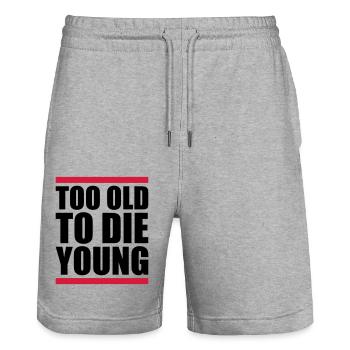 Too old Design - Stanley/Stella Trainer Unisex Organic Jogging Shorts - heather grey - Front - Nik (191cm) & Marisol (170cm)