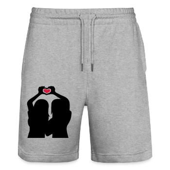 Handherz Silhouette Girlfriends - Stanley/Stella Trainer Unisex Organic Jogging Shorts - heather grey - Front - Nik (191cm) & Marisol (170cm)