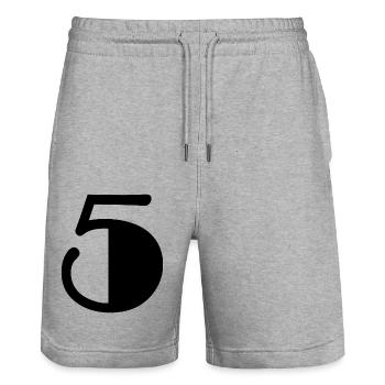 5. 5 ANS. 5e ANNIVERSAIRE. ANNIVERSAIRE 5 ANS. 5 - Short de jogging bio TRAINER Stanley/Stella unisexe - gris chiné - Devant - Nik (191cm) & Marisol (170cm)
