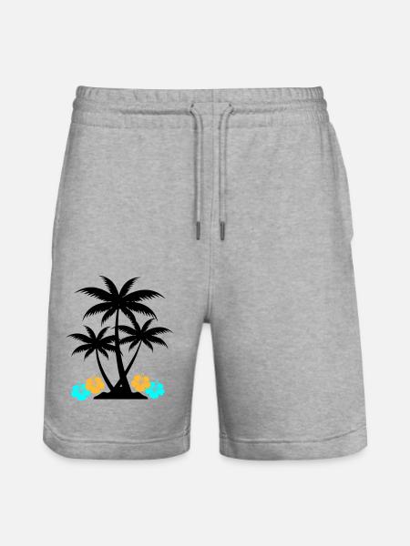 Palm hibiscus - Stanley/Stella Trainer Unisex Organic Jogging Shorts - heather grey