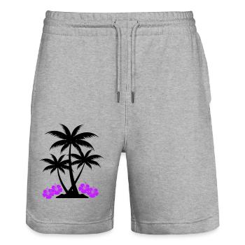 palme hibiskus - Stanley/Stella Unisex Bio Joggingshorts Trainer  - Grau meliert - Vorne - Nik (191cm) & Marisol (170cm)