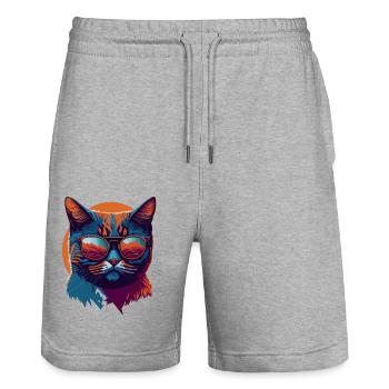 Rebel Paws: Retro Cat T-Shirt Art - Short de jogging bio TRAINER Stanley/Stella unisexe - gris chiné - Devant - Nik (191cm) & Marisol (170cm)