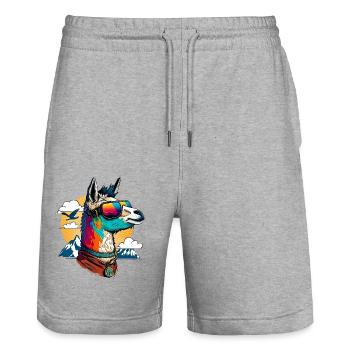 Lama avec lunettes de soleil - Short de jogging bio TRAINER Stanley/Stella unisexe - gris chiné - Devant - Nik (191cm) & Marisol (170cm)