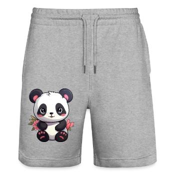 Panda mignon - Short de jogging bio TRAINER Stanley/Stella unisexe - gris chiné - Devant - Nik (191cm) & Marisol (170cm)