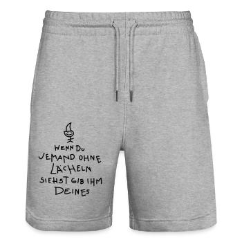 Lachen Sprüche - Stanley/Stella Unisex Bio Joggingshorts Trainer  - Grau meliert - Vorne - Nik (191cm) & Marisol (170cm)