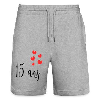 15. 15 ANS. 15e ANNIVERSAIRE. ANNIVERSAIRE 15 ANS. - Short de jogging bio TRAINER Stanley/Stella unisexe - gris chiné - Devant - Nik (191cm) & Marisol (170cm)