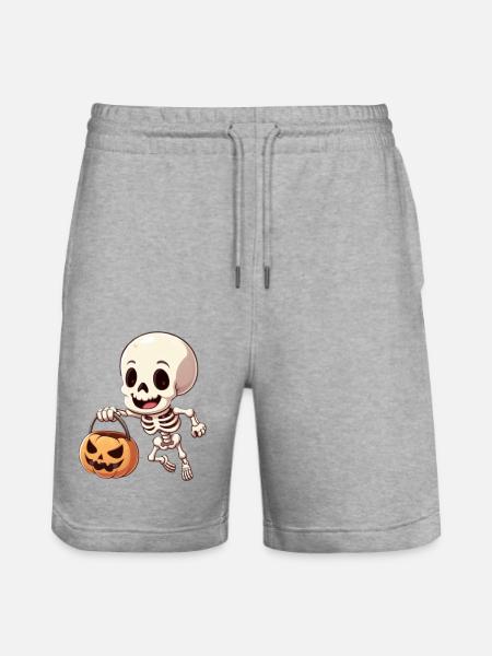 Halloween Happy Skeleton - Stanley/Stella Trainer Unisex Organic Jogging Shorts - heather grey