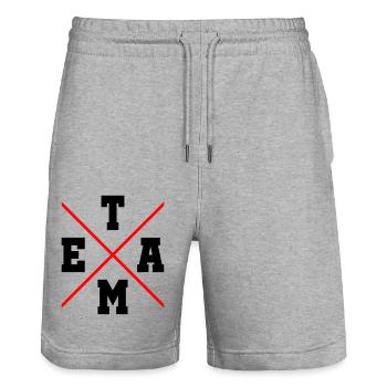 Team 2 - Stanley/Stella Trainer Unisex Organic Jogging Shorts - heather grey - Front - Nik (191cm) & Marisol (170cm)