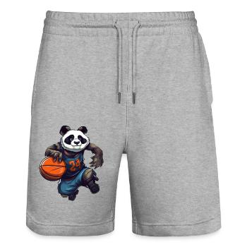 Basketball Panda - Stanley/Stella Trainer Unisex Organic Jogging Shorts - heather grey - Front - Nik (191cm) & Marisol (170cm)