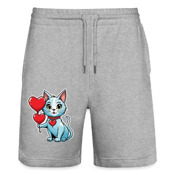 Coeur de chat - Saint-Valentin - Short de jogging bio TRAINER Stanley/Stella unisexe - gris chiné - Devant - Nik (191cm) & Marisol (170cm)