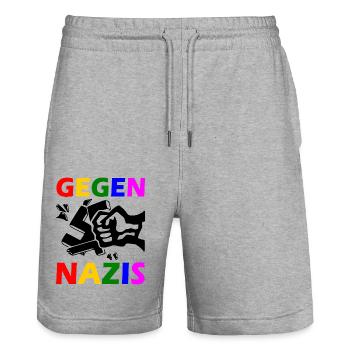 Gegen nazis faust - Stanley/Stella Unisex Bio Joggingshorts Trainer  - Grau meliert - Vorne - Nik (191cm) & Marisol (170cm)