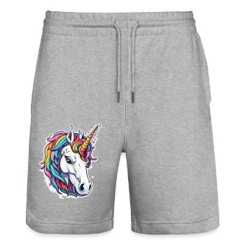 Unicorn / mythical creatures / fairy tales / magic / glitter - Stanley/Stella Trainer Unisex Organic Jogging Shorts - heather grey - Front - Nik (191cm) & Marisol (170cm)