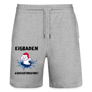 Eisbader-Eisbär Eisbad Winterschwimmer Winterbad - Stanley/Stella Unisex Bio Joggingshorts Trainer  - Grau meliert - Vorne - Nik (191cm) & Marisol (170cm)