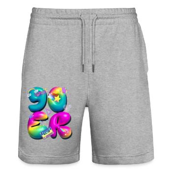 des années 90, rétro, ballons, 3d, 90s, coloré - Short de jogging bio TRAINER Stanley/Stella unisexe - gris chiné - Devant - Nik (191cm) & Marisol (170cm)
