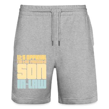 It's Official I'm The Favorite Son-In-Law Saying - Stanley/Stella Trainer Unisex Organic Jogging Shorts - heather grey - Front - Nik (191cm) & Marisol (170cm)