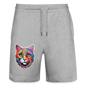 Katze psychedelisch - Stanley/Stella Unisex Bio Joggingshorts Trainer  - Grau meliert - Vorne - Nik (191cm) & Marisol (170cm)