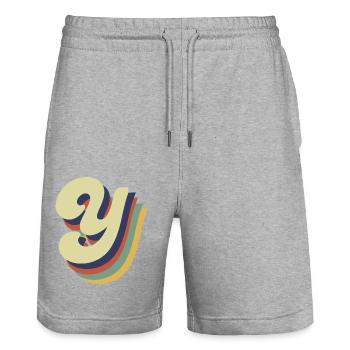 Retro Y Letter - Stanley/Stella Trainer Unisex Organic Jogging Shorts - heather grey - Front - Nik (191cm) & Marisol (170cm)