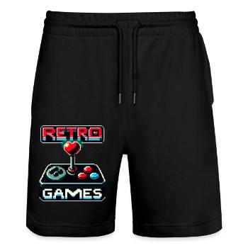 Retro Games Passion - Short de jogging bio TRAINER Stanley/Stella unisexe - noir - Devant - Nik (191cm) & Marisol (170cm)