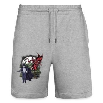 Dragon, Mythical Creature, Fantasy, Swordsman, Fairy Tale - Stanley/Stella Trainer Unisex Organic Jogging Shorts - heather grey - Front - Nik (191cm) & Marisol (170cm)