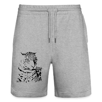 leopard black gifts gift idea - Stanley/Stella Trainer Unisex Organic Jogging Shorts - heather grey - Front - Nik (191cm) & Marisol (170cm)