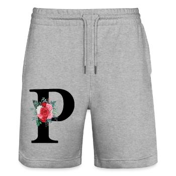 Roter Blumenbuchstabe P - Stanley/Stella Unisex Bio Joggingshorts Trainer  - Grau meliert - Vorne - Nik (191cm) & Marisol (170cm)