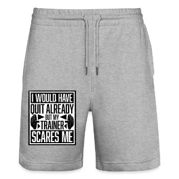 I Would Have Quit Already But My Trainer Scares Me - Stanley/Stella Trainer Unisex Organic Jogging Shorts - heather grey - Front - Nik (191cm) & Marisol (170cm)