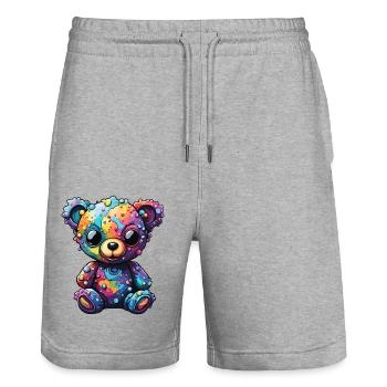Teddybär / Kuscheltier / Stofftier / Geschenkidee - Stanley/Stella Unisex Bio Joggingshorts Trainer  - Grau meliert - Vorne - Nik (191cm) & Marisol (170cm)