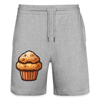 Cupkake Pixel Symbol Cake - Stanley/Stella Trainer Unisex Organic Jogging Shorts - heather grey - Front - Nik (191cm) & Marisol (170cm)